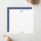 Moderne Navy Blau Grijs Monogram Twee Initialen Pl Notitiekaartje (Voorkant / Achterkant in situ)