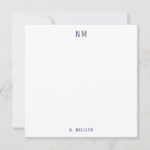 Moderne Navy Blau Grijs Monogram Twee Initialen Pl Notitiekaartje (Voorkant)