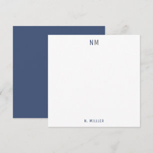 Moderne Navy Blau Grijs Monogram Twee Initialen Pl Notitiekaartje