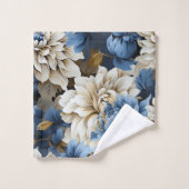 Moderne Navy Blau Ivoor Goud Bloem Bad Handdoek (Wasdoekje)