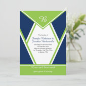 Moderne Navy Blau Lime Groen Trouwfeest Kaart (Staand voorkant)