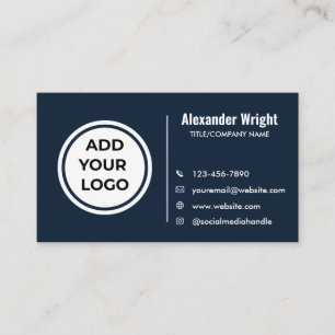 Moderne Navy Blau Logo Toevoegen Contact Visitekaa Visitekaartje