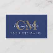 Moderne Navy Blau Monogram Naam Zakelijk Visitekaartje (Voorkant)