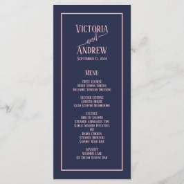 Moderne Navy Blau Roze Script Minimaal Huwelijk Menu