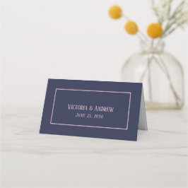 Moderne Navy Blau Roze Script Minimaal Huwelijk Plaatskaartje