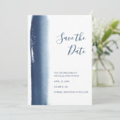 Moderne Navy Blau Waterverf Trouwdag Save The Date (Staand voorkant)