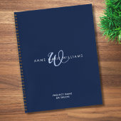 Moderne Navy Blau Wit Script Monogram Notitieboek