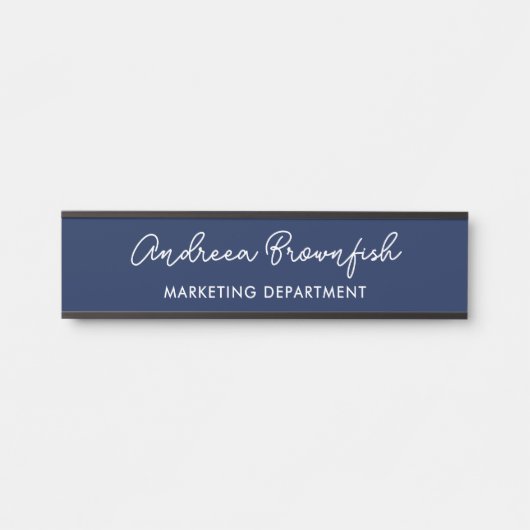 Moderne Navy Blau Witte Elegante Script Zakelijk  Deurbordje (Voorkant)