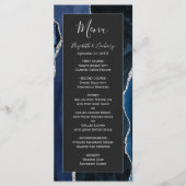 Moderne Navy Blau Zilveren Agate Donkere Trouw Menu (Voorkant)