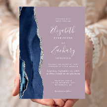 Moderne Navy Blau Zilveren Agate Mauve Bruiloft