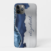 Moderne Navy Blau Zilveren Agaten Metaalglans Case-Mate iPhone Case (Achterkant)
