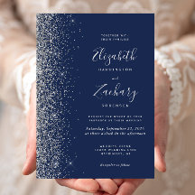 Moderne Navy Blau Zilveren Glitter Rand Trouw
