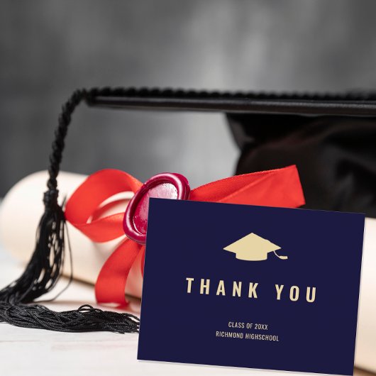 Moderne Navy Blauw Gouden Foto Bedankt Briefkaart