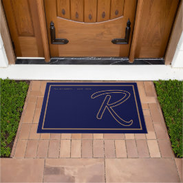 Moderne Navy Blauw Gouden Monogram Schrift Familie Deurmat