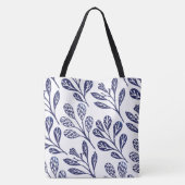 Moderne Navy Blauw & Wit Bloemenkrans Tote Bag (Achterkant)