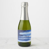 Moderne Navy blauw & wit Waterverf borstelstreken Sparkling Wijnetiket (Voorkant)