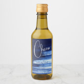 Moderne Navy blauw & wit Waterverf borstelstreken Wijn Etiket (Voorkant)