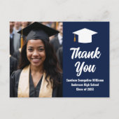 Moderne Navy Blauw Witte Afstudeer Foto Bedankt Briefkaart (Voorkant)