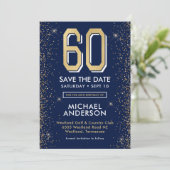 Moderne Navy Blauwe 60e Verjaardag  Save The Date (Staand voorkant)