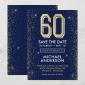 Moderne Navy Blauwe 60e Verjaardag  Save The Date (Voorkant / Achterkant)