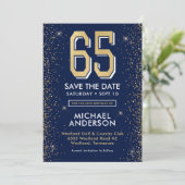 Moderne Navy Blauwe 65e Verjaardag  Save The Date (Staand voorkant)