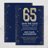 Moderne Navy Blauwe 65e Verjaardag  Save The Date (Voorkant / Achterkant)