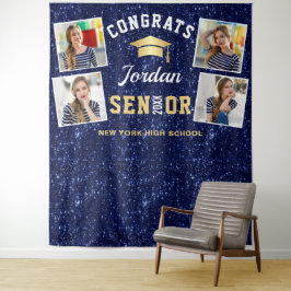 Moderne Navy Blauwe Afstudeer 4 Foto Booth Achterg Wandkleed