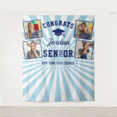 Moderne Navy Blauwe Afstudeer 4 Foto Booth Achterg Wandkleed (Voorkant)