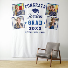 Moderne Navy Blauwe Afstudeer 4 Foto Booth Achterg Wandkleed
