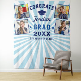 Moderne Navy Blauwe Afstudeer 4 Fotohokje Achtergr Wandkleed