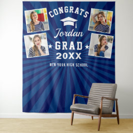 Moderne Navy Blauwe Afstudeer 4 Fotohokje Achtergr Wandkleed