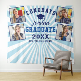 Moderne Navy Blauwe Afstudeer 4 Fotohokje Achtergr Wandkleed