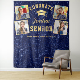 Moderne Navy Blauwe Afstudeer 4 Fotohokje Achtergr Wandkleed