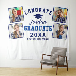 Moderne Navy Blauwe Afstudeer 4 Fotohokje Achtergr Wandkleed