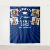 Moderne Navy Blauwe Afstudeer 4 Photo Booth Achter Wandkleed (Voorkant)