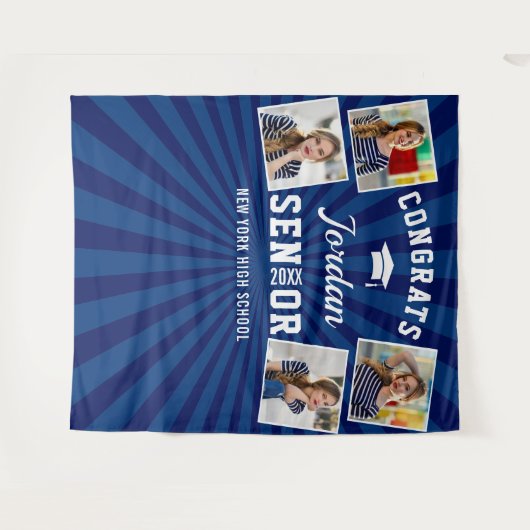 Moderne Navy Blauwe Afstudeer 4 Photo Booth Achter Wandkleed (Voorkant (horizontaal))