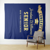 Moderne Navy Blauwe Afstudeer Foto Booth Achtergro Wandkleed (In Situ (horizontaal))