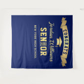 Moderne Navy Blauwe Afstudeer Foto Booth Achtergro Wandkleed (Voorkant (horizontaal))