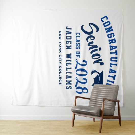 Moderne Navy Blauwe Afstudeer Foto Booth Achtergro Wandkleed (In Situ (horizontaal))