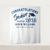 Moderne Navy Blauwe Afstudeer Foto Booth Achtergro Wandkleed (Voorkant)