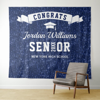 Moderne Navy Blauwe Afstudeer Foto Booth Achtergro Wandkleed