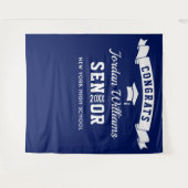 Moderne Navy Blauwe Afstudeer Foto Booth Achtergro Wandkleed (Voorkant (horizontaal))