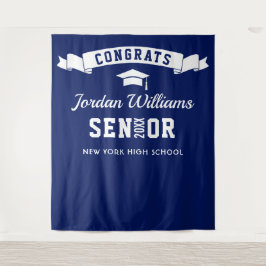 Moderne Navy Blauwe Afstudeer Foto Booth Achtergro Wandkleed