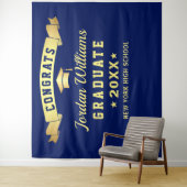 Moderne Navy Blauwe Afstudeer Foto Booth Achtergro Wandkleed (In situ)