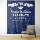 Moderne Navy Blauwe Afstudeer Foto Booth Achtergro Wandkleed (In situ)