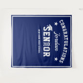 Moderne Navy Blauwe Afstudeer Foto Booth Achtergro Wandkleed (Voorkant (horizontaal))