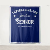 Moderne Navy Blauwe Afstudeer Foto Booth Achtergro Wandkleed (Voorkant)