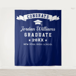 Moderne Navy Blauwe Afstudeer Foto Booth Achtergro Wandkleed