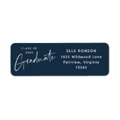Moderne Navy Blauwe Afstudeer Retouradres Etiket (Voorkant)