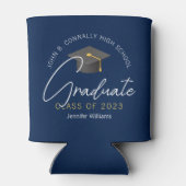 Moderne Navy Blauwe Afstudeerfeest Blikjeskoeler (Achterkant)